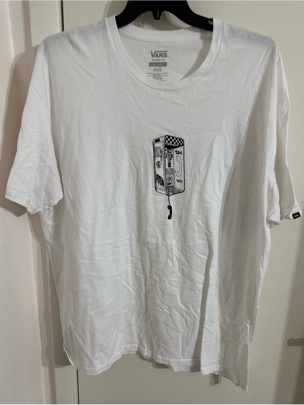 Vans White Short Sleeve Tee with Black Payphone Graphic